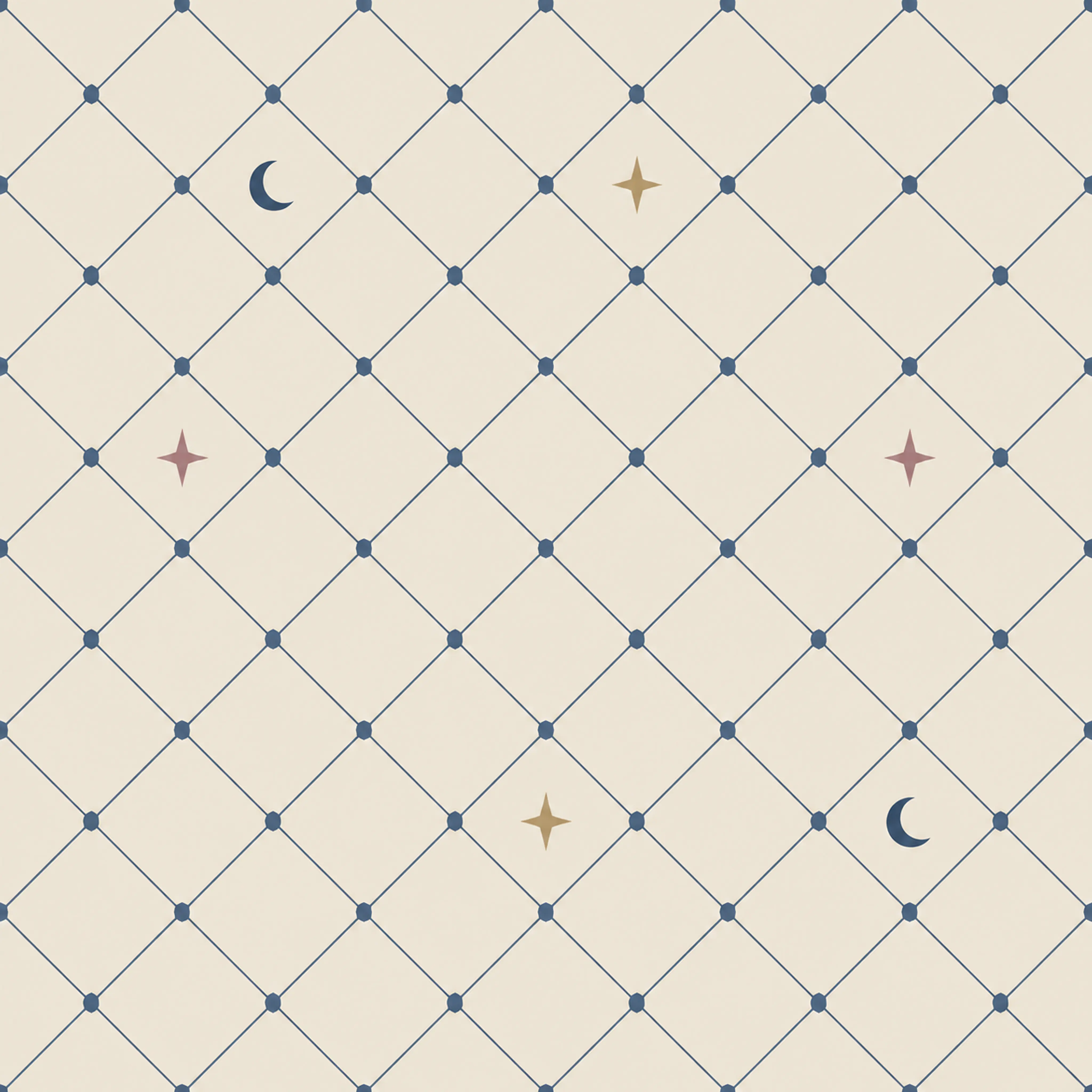 海军蓝菱格 × 稀疏星月 花型图 1
