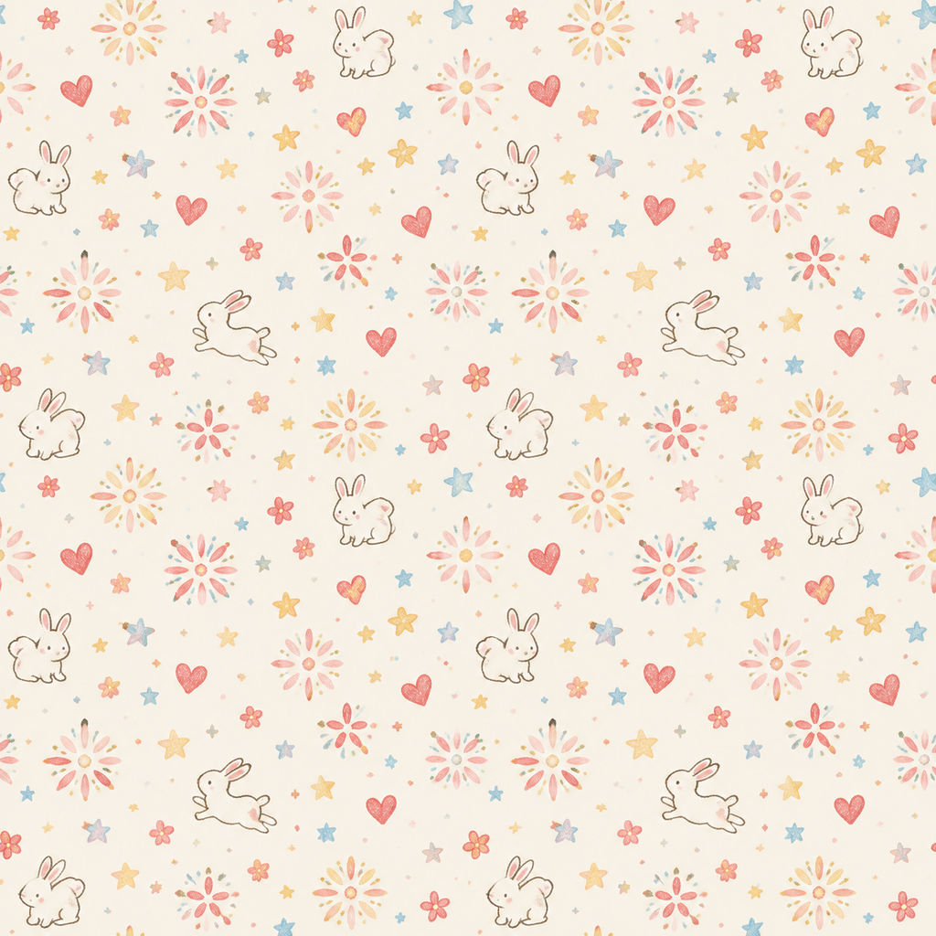粉雾线描兔与心花星点 花型图 1